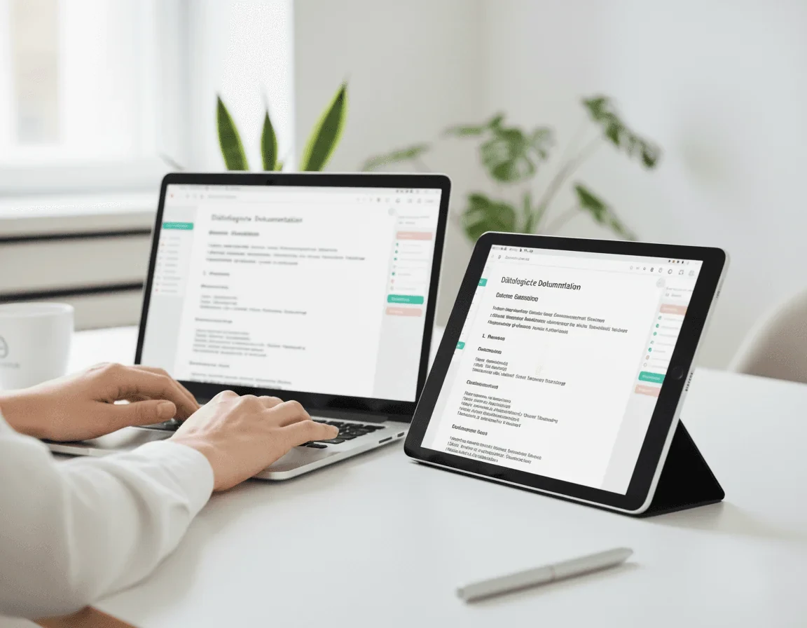 Nabu Med auf Laptop und Tablet während eines Patientengesprächs